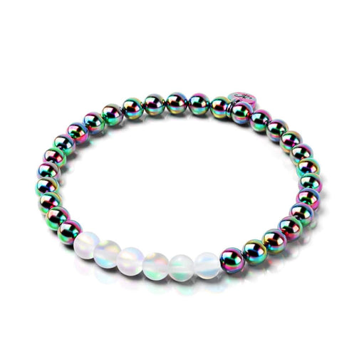 Arc-en-ciel Blanc | Licorne Argent | Bracelet d'expression en verre de sirène